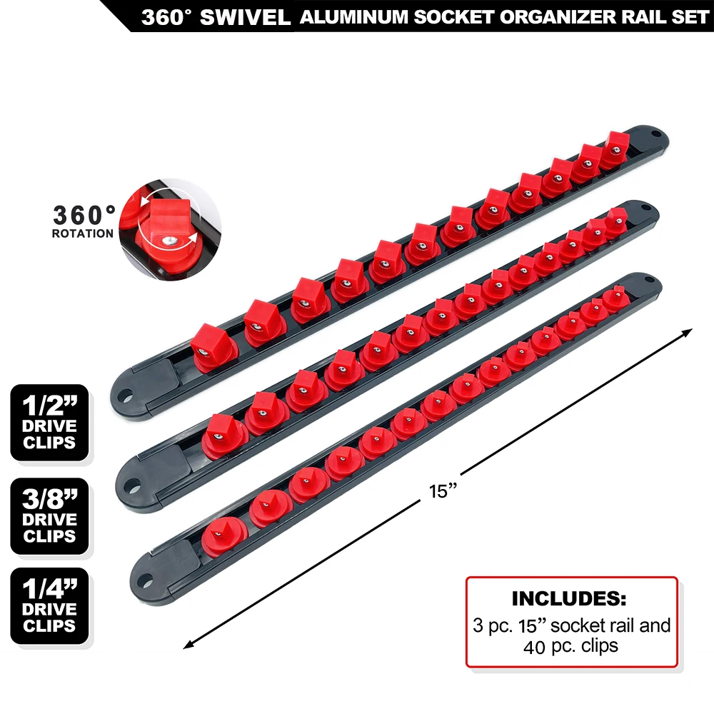 360&deg; Swivel ABS Socket Organizer 1/4Inch 3/8Inch 1/2Inch Premium Quality Socket Clip Rail Holder socket organizer tools
