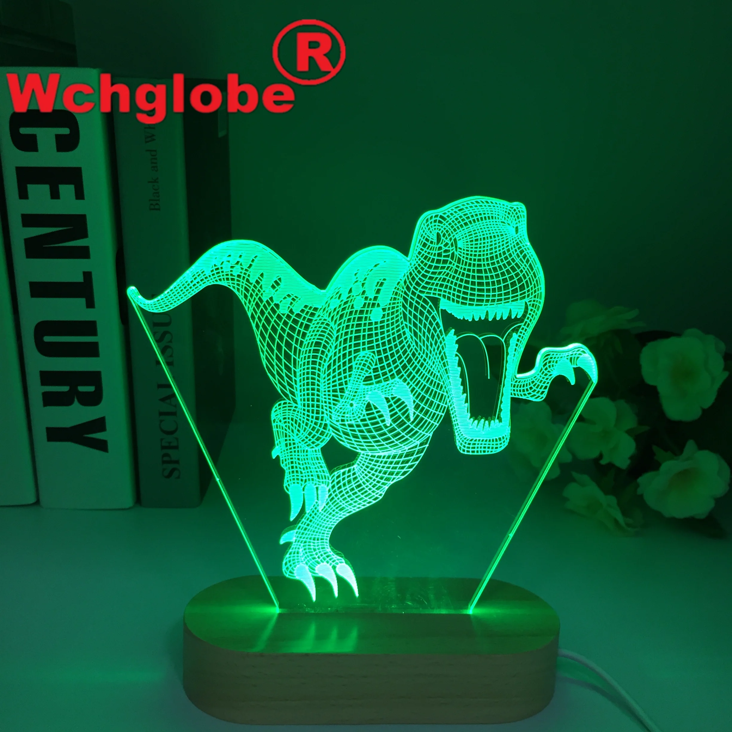 Cute Wood 3D Indominus Rex Night Light Kid Led Dinosaur Novità Lamp Lovely Usb Acrilico Table Night Light Per Regalo Per Bambini