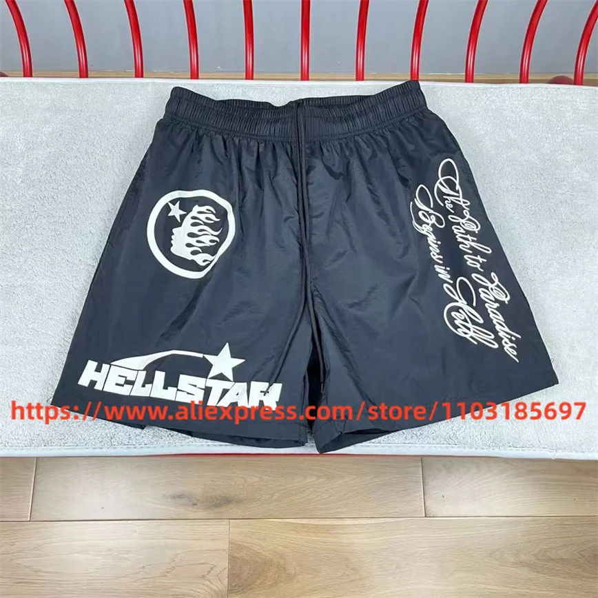 

Черные нейлоновые шорты с этикеткой Hellstar для мужчин и женщин, сетчатые шорты с подкладкой Hellstar, спортивные бриджи для дорожек в Paradise
