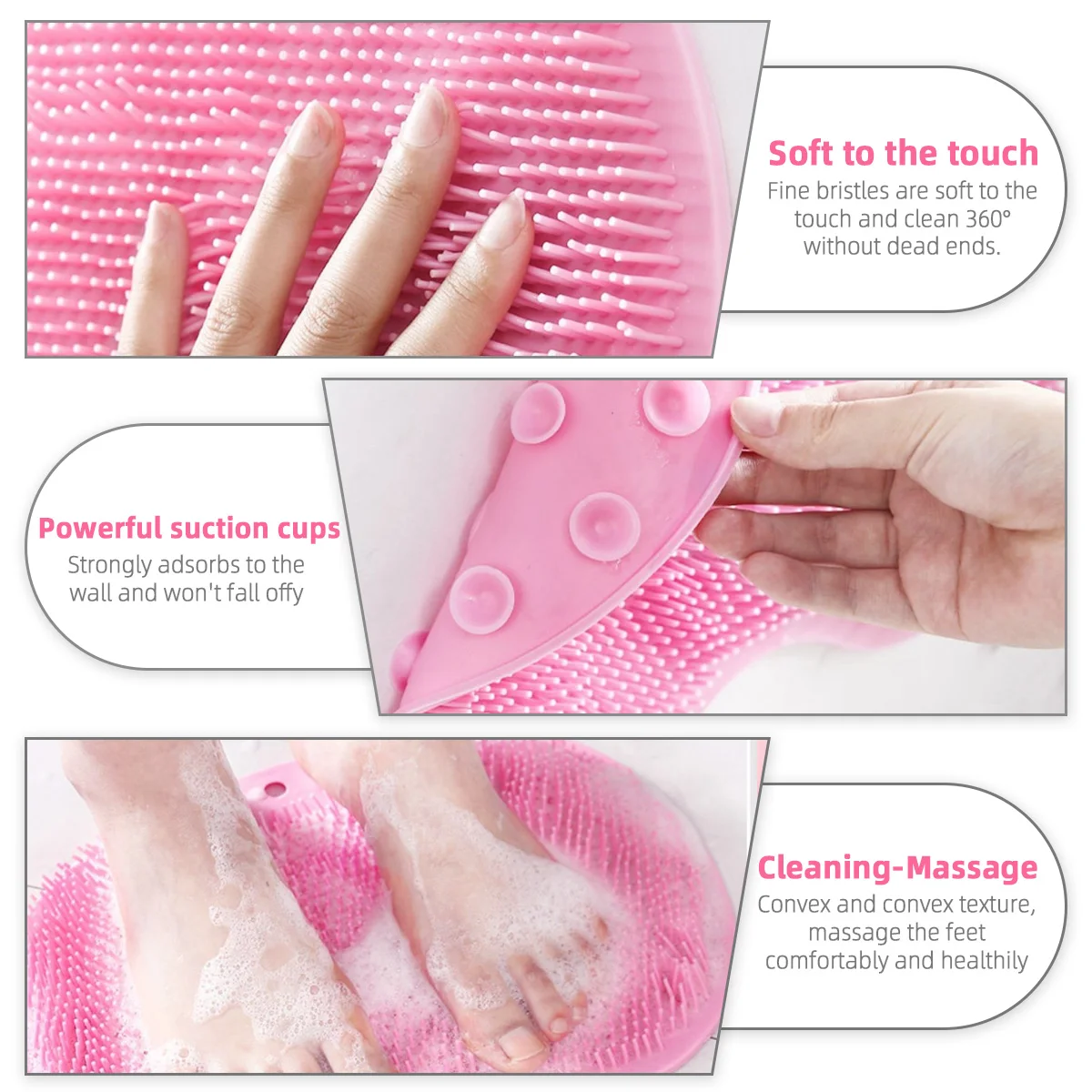 Silicone Back Scrubbing Brush Non Slip Foot Scrub Mat Bath Massage 2 in 1 Combination Foot Scrub Shower Mat with Suction Cup