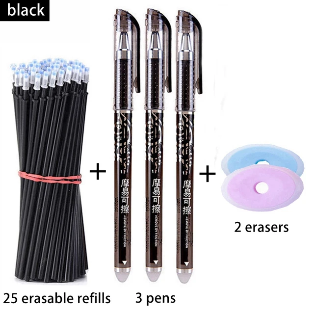 Haile 30 Pcs/set Cute Erasable Gel Pen Ballpoint Pens Rod 0.5mm Refills Blue/Black Ink Washable Handle School Writing Supplies black 30 Pcs set E