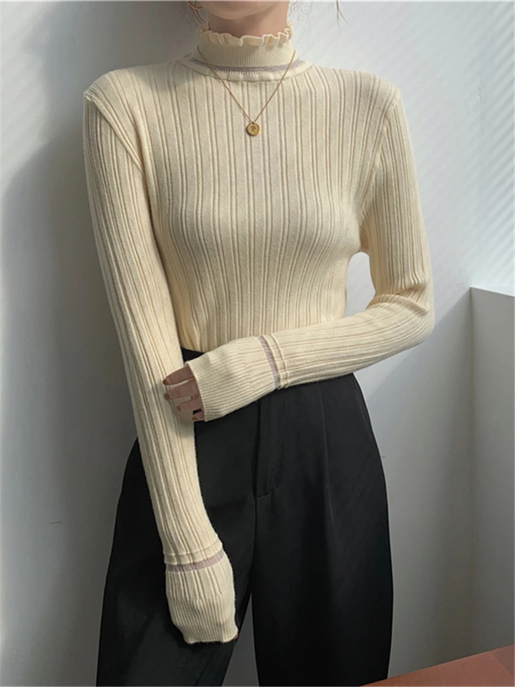 

Autumn Winter Slim Turtleneck Women's Sweater 2022 New Long Sleeve Bottoming Minimalist Solid Pullover Knitwear Tops Female