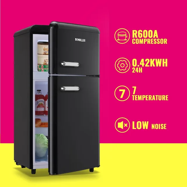 Mini Dual Door Refrigerator with Freezer, 3.5 Cu.Ft Compact Refrigerator with Adjustable Temperature & Removable Glass Shelves 2