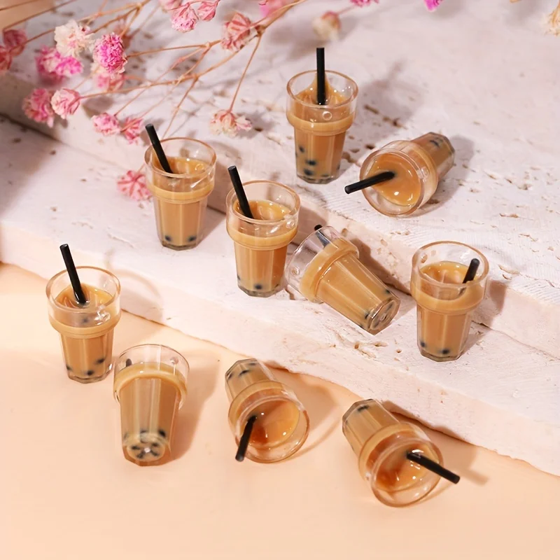 Set of 10 Cute 3D Bubble Tea Charms for DIY Jewelry and Accessories