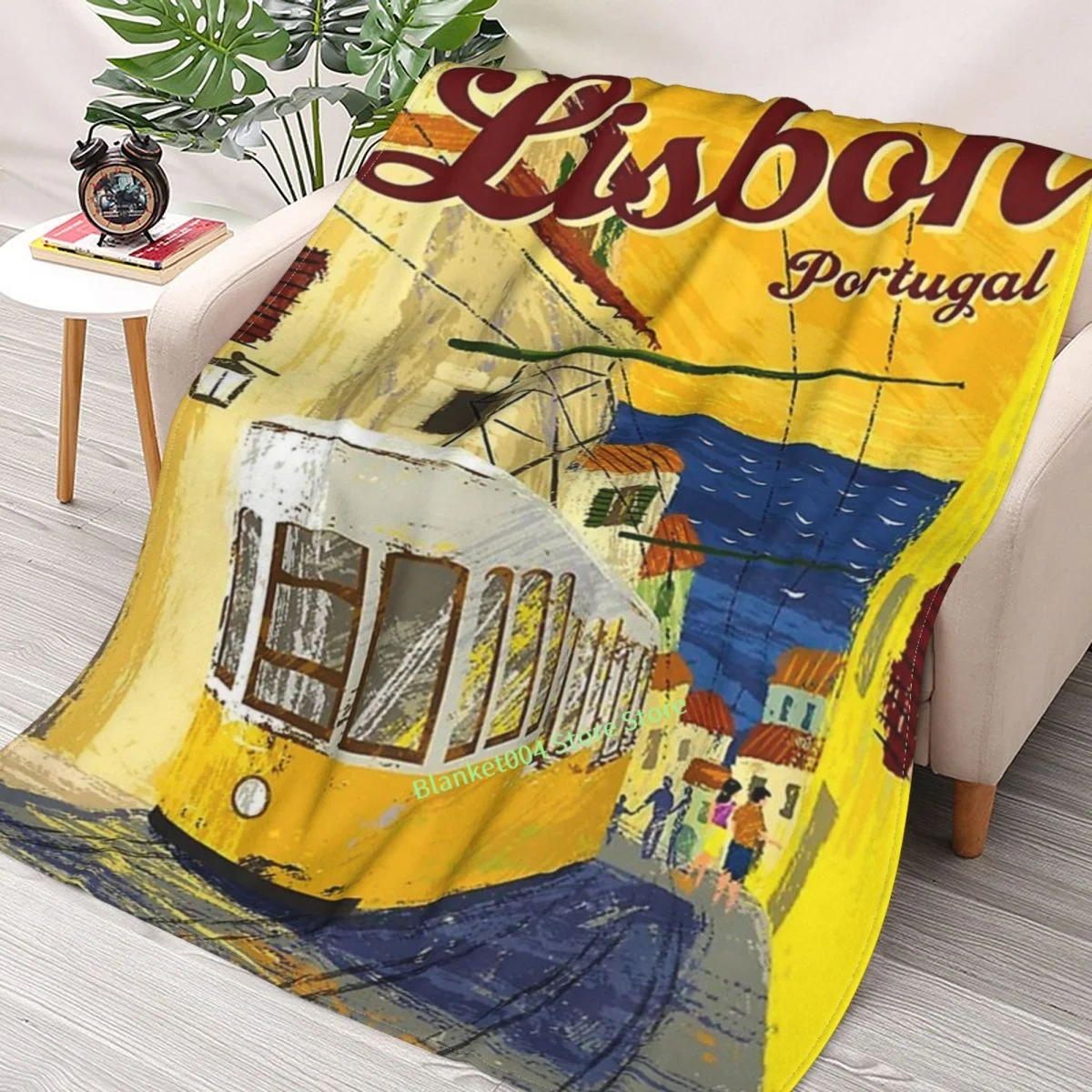 

Vintage Travel For Lisbon, Portugal Throw Blanket Sherpa Blanket 3D printed sofa bedroom decorative blanket children adult