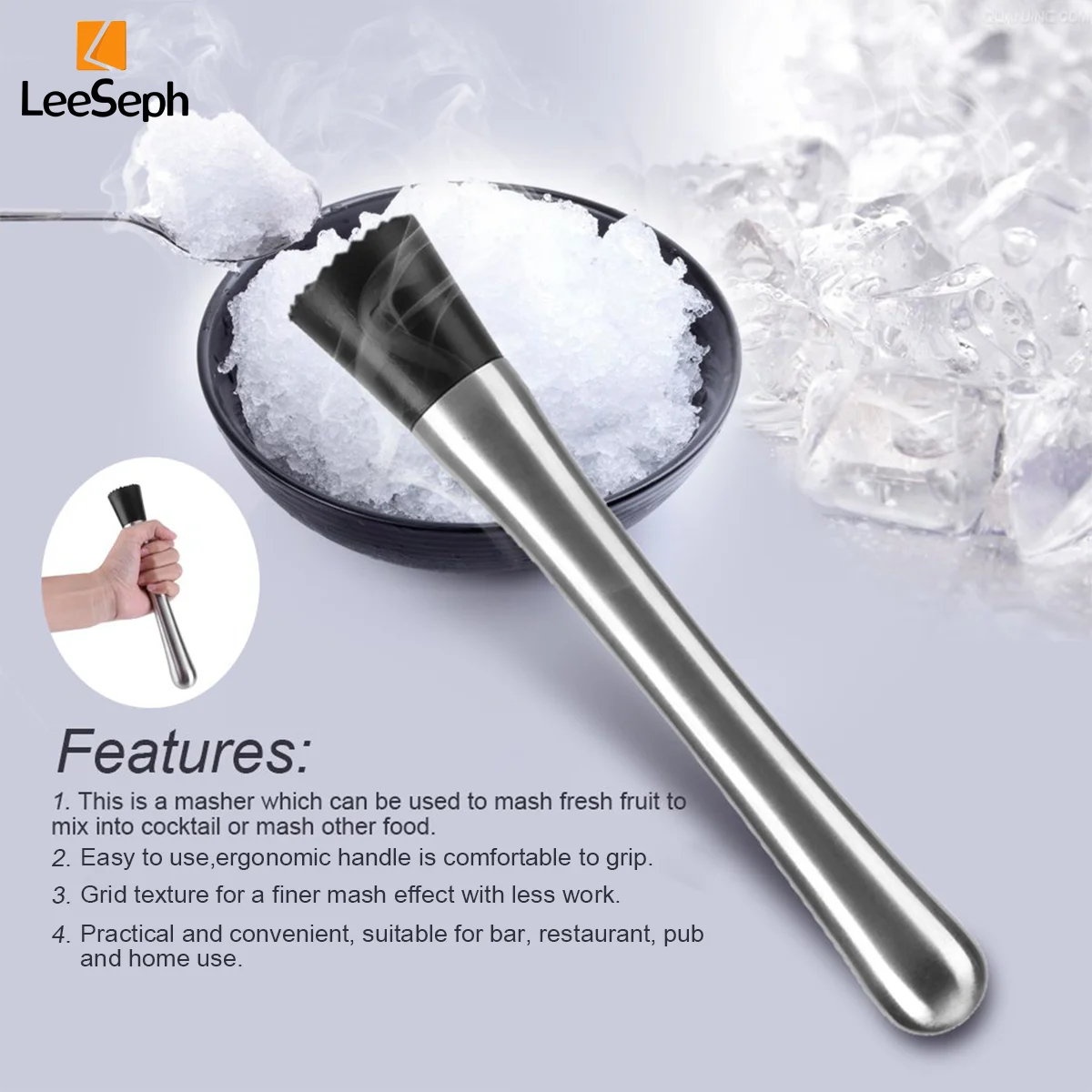 Professional Stainless Steel Cocktail Muddler With Grooved Nylon Head, Fruit Muddler Drink Muddler, Durable Easy Clean Bar Tool