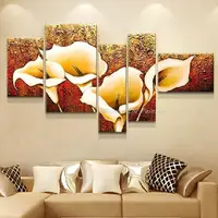 Mintura,5 Pcs,Hand-Painted Autumn Golden Lily Flower Oil Painting On Canvas,Abstract Art Wall Picture For Living Room Home Decor 5