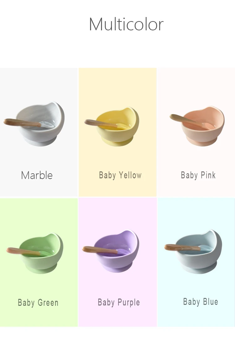 Baby Silicone Bowl Set BPA Free Non-slip Children's Suction Bowl Wooden Handle Silicone Spoon Food Grade Waterproof Tableware