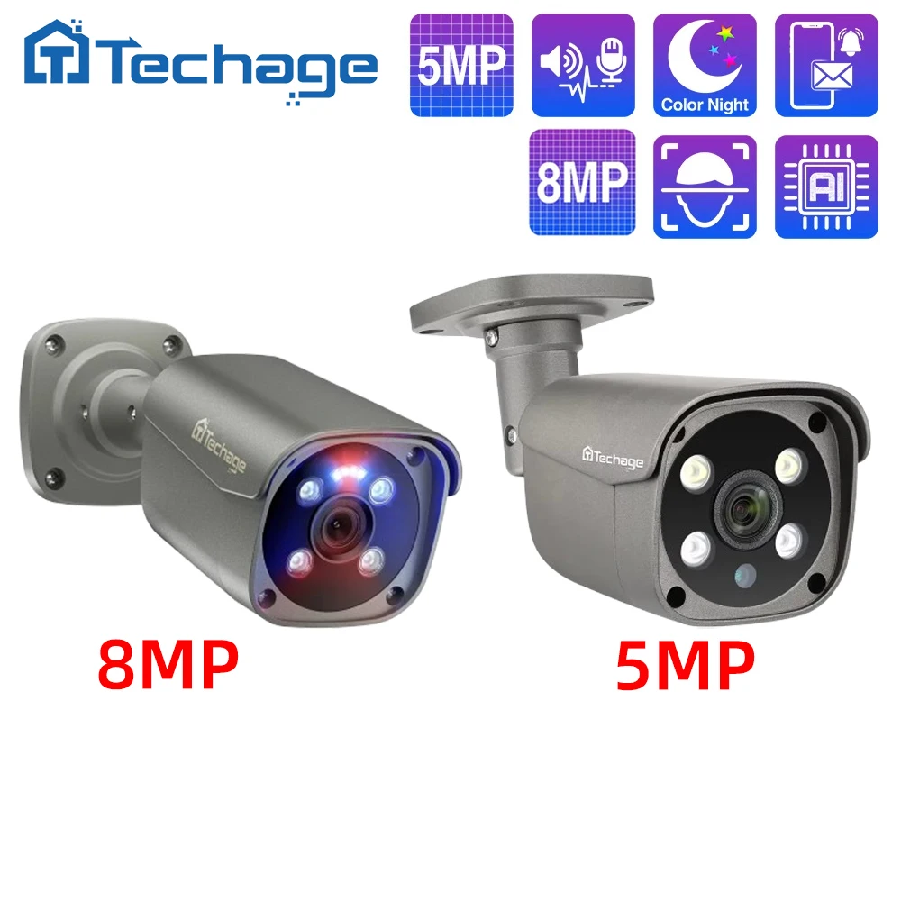 Techage 8MP 5MP 4MP POE caméra de Surveillance H.265 HD Audio bidirectionnel intelligent AI caméra IP CCTV vidéo IR extérieur étanche pour NVR 1