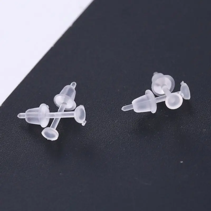 Earring Backs & Plastic Earring Post  Total 100 Sets Transparent Earrings Pin F19D 6