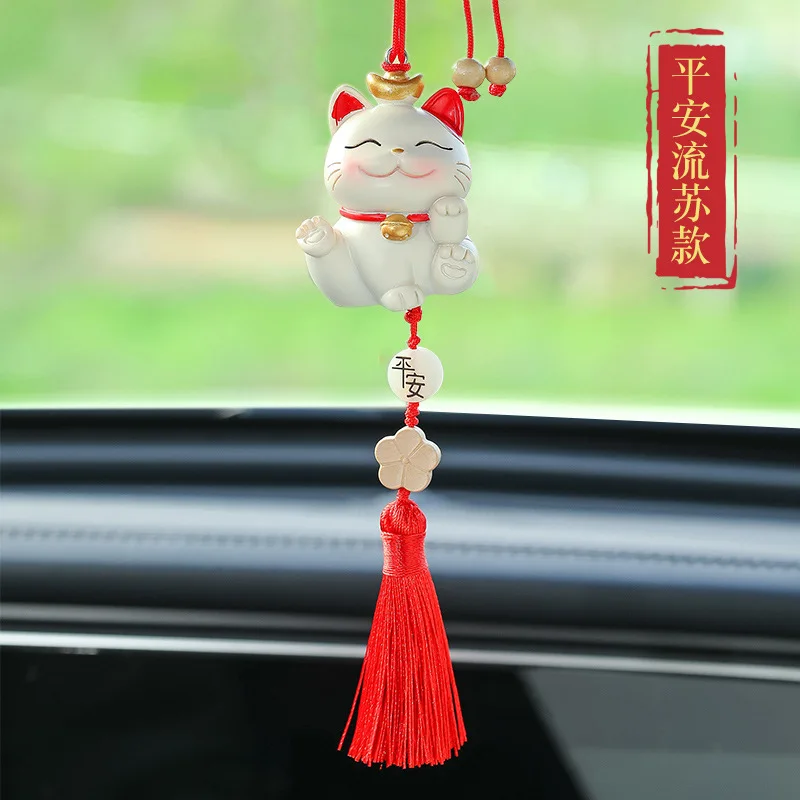 

Car Ornament Pendant Cute Lucky Cat Rearview Mirror Hanging Decoration Gift Auto Accessories Interior Funny Protective Talisman
