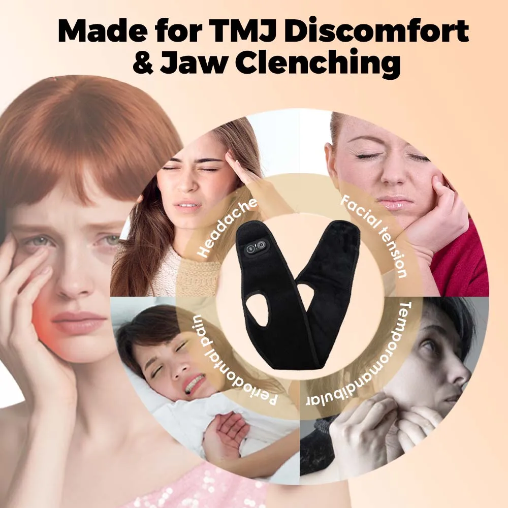 Face Heating Wrap for TMJ Jaw Relief Chin Cheek Bandage Facial Heating Strap with 3 Heat and Time Settings (80x16cm)