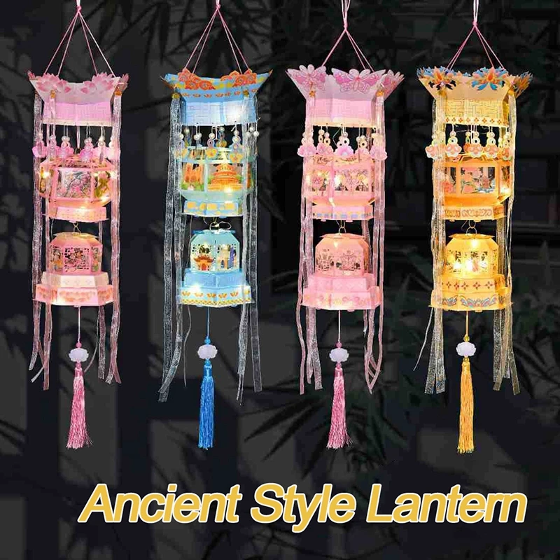 Chinese Lantern Paper Lanterns 2025 Mid-Autumn Lantern Retro Lantern Palace Lanterns Glowing Blossom Lamp DIY Material Package - Image 4