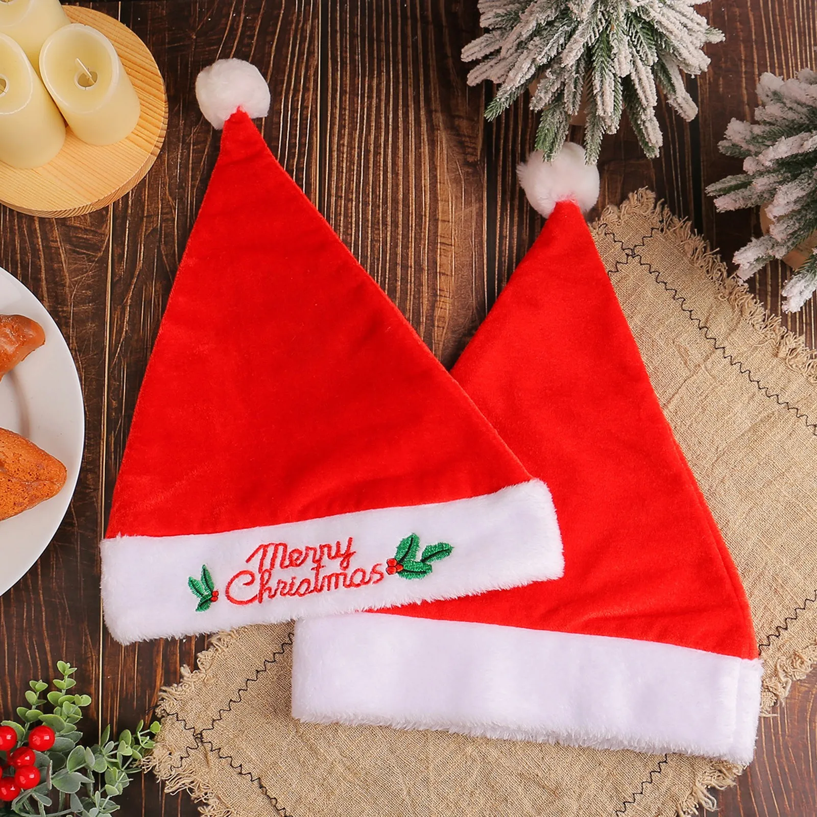 High Quality Christmas Xmas Soft Hat Santa Claus Red Short Plush Noel Hat Merry Christma Decor Gift Happy New Year Holiday Decor