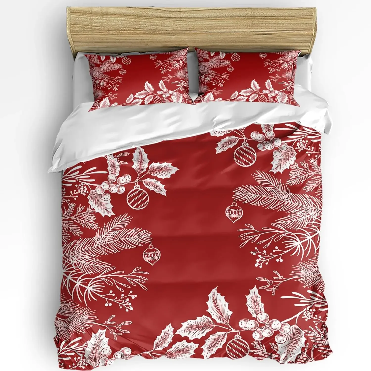 Christmas Duvet Cover King Size Christmas Tree Ball Snowflake Quilt Soft Bedding for Boys Girls Adult Bedroom Decoration 3 Pcs