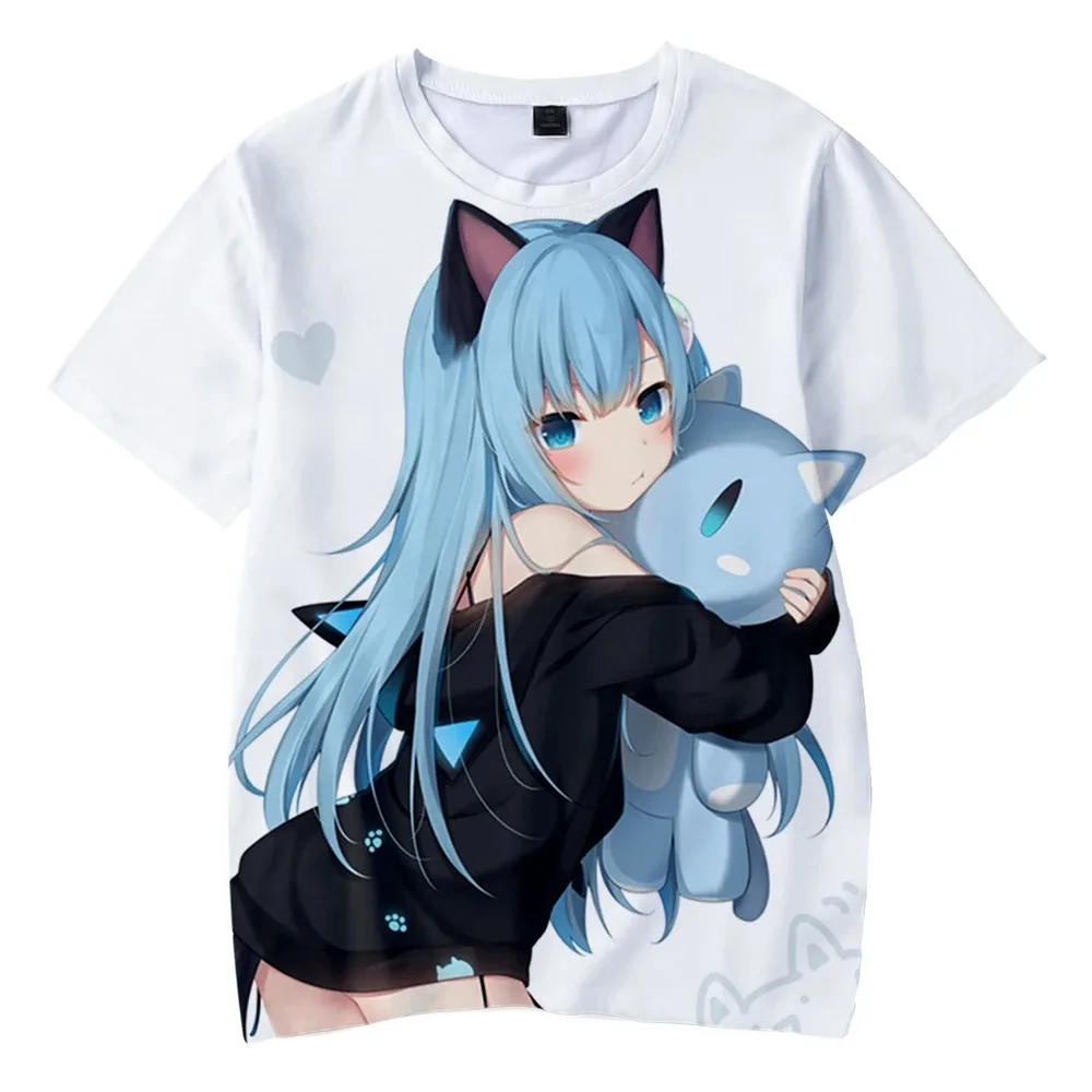 

3d printed short sleeve t-shirt for adults and children, summer t-shirt with nekoha shizuku design, fashion, new