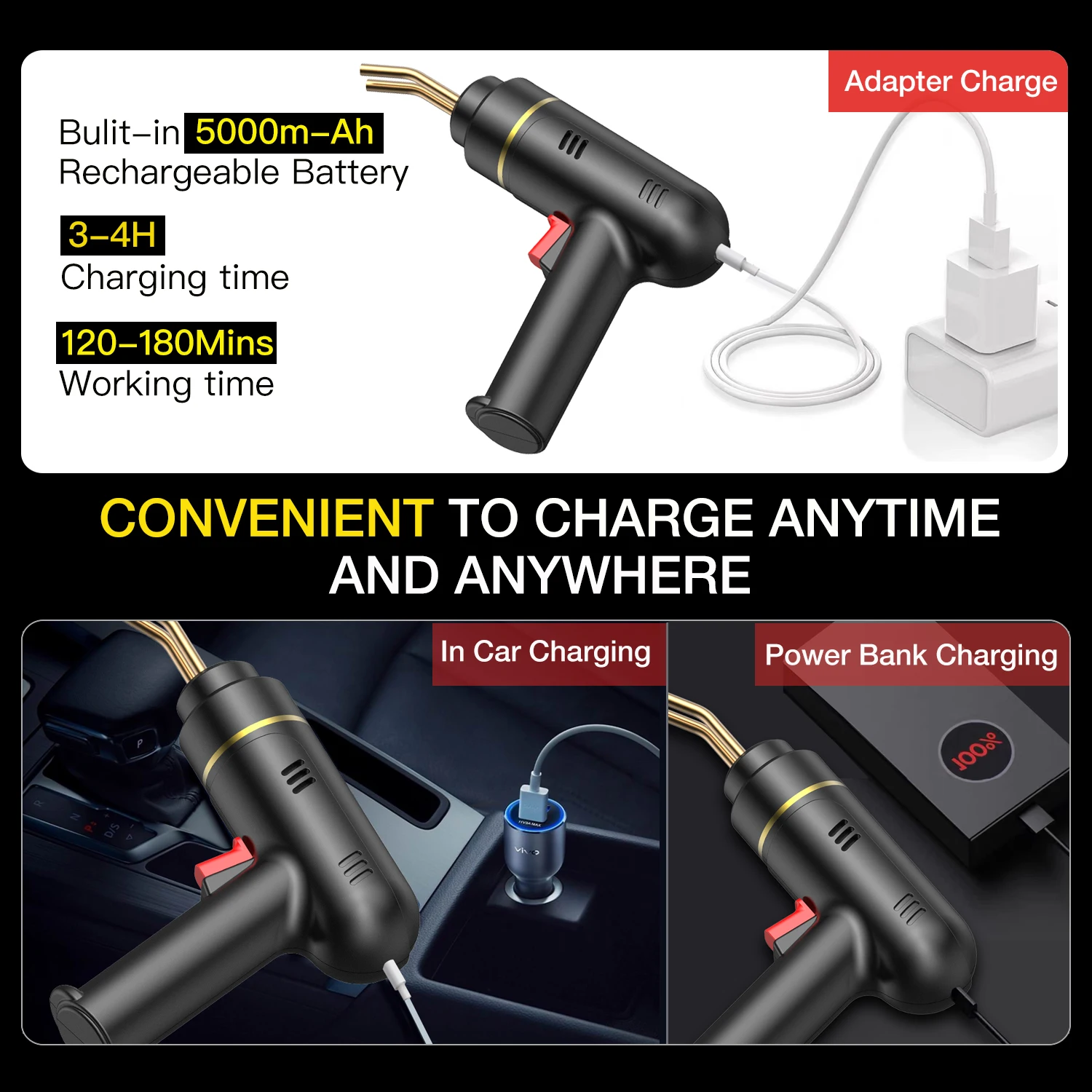 200W Cordless Plastic WeldeGun r Plastic Welding Kit 400/1200PCS Hot Stapler USB Rechargeable Bumper Repair Kit for Most Plastic 6