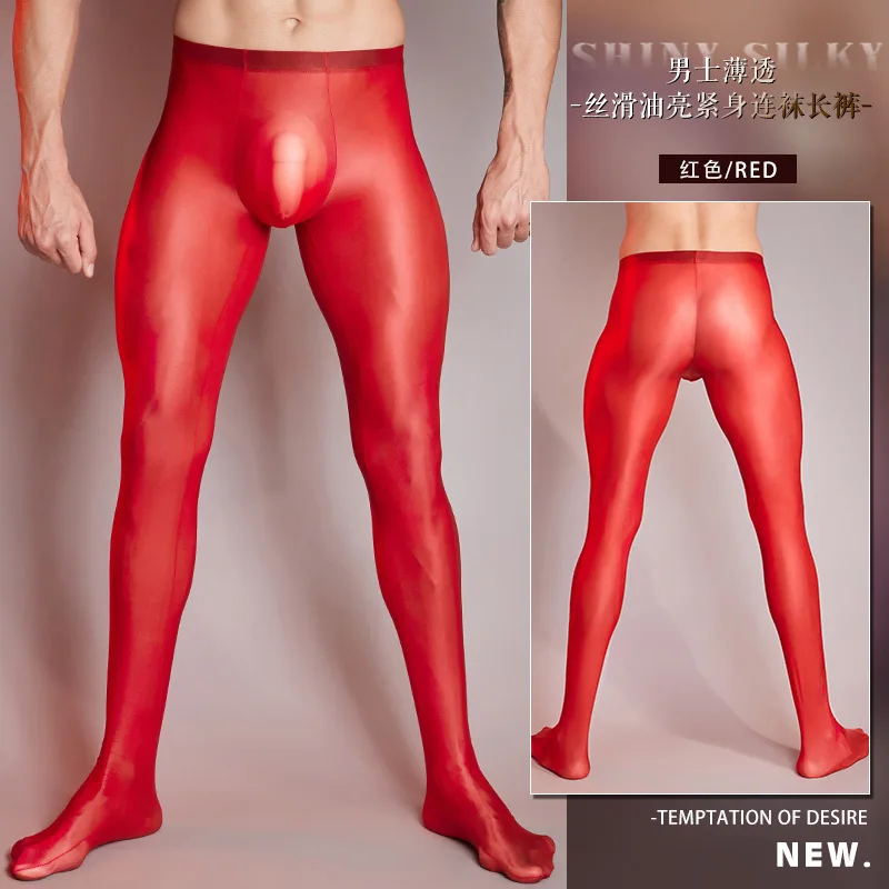 Ultra-thin See Through Seamless Men Tight Leggings Male Sexy Low Waist Sheer Elastic Stockings Sleep Bottoms