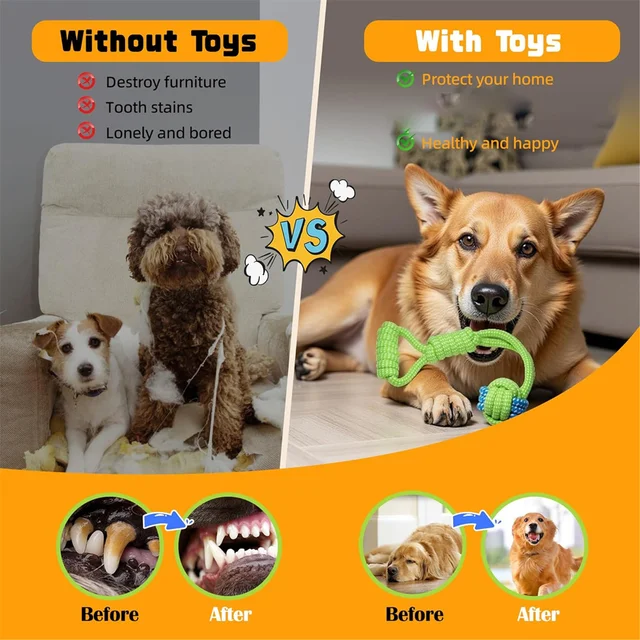 Durable training interactive dog rope toy, suitable for dog play and interaction. Dog toy set, multifunctional teething rope 2