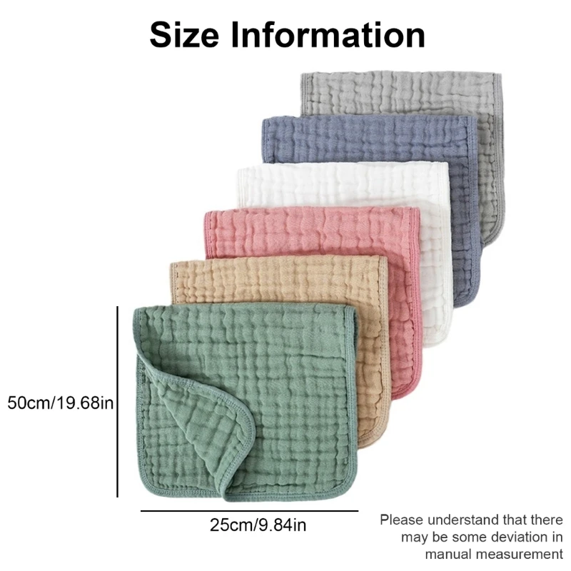 Pack of 6pcs Cotton Bib Baby Burp Cloths Soft Absorbent Face Towel Shoulder Pad 6-layer for Drooling and Teething