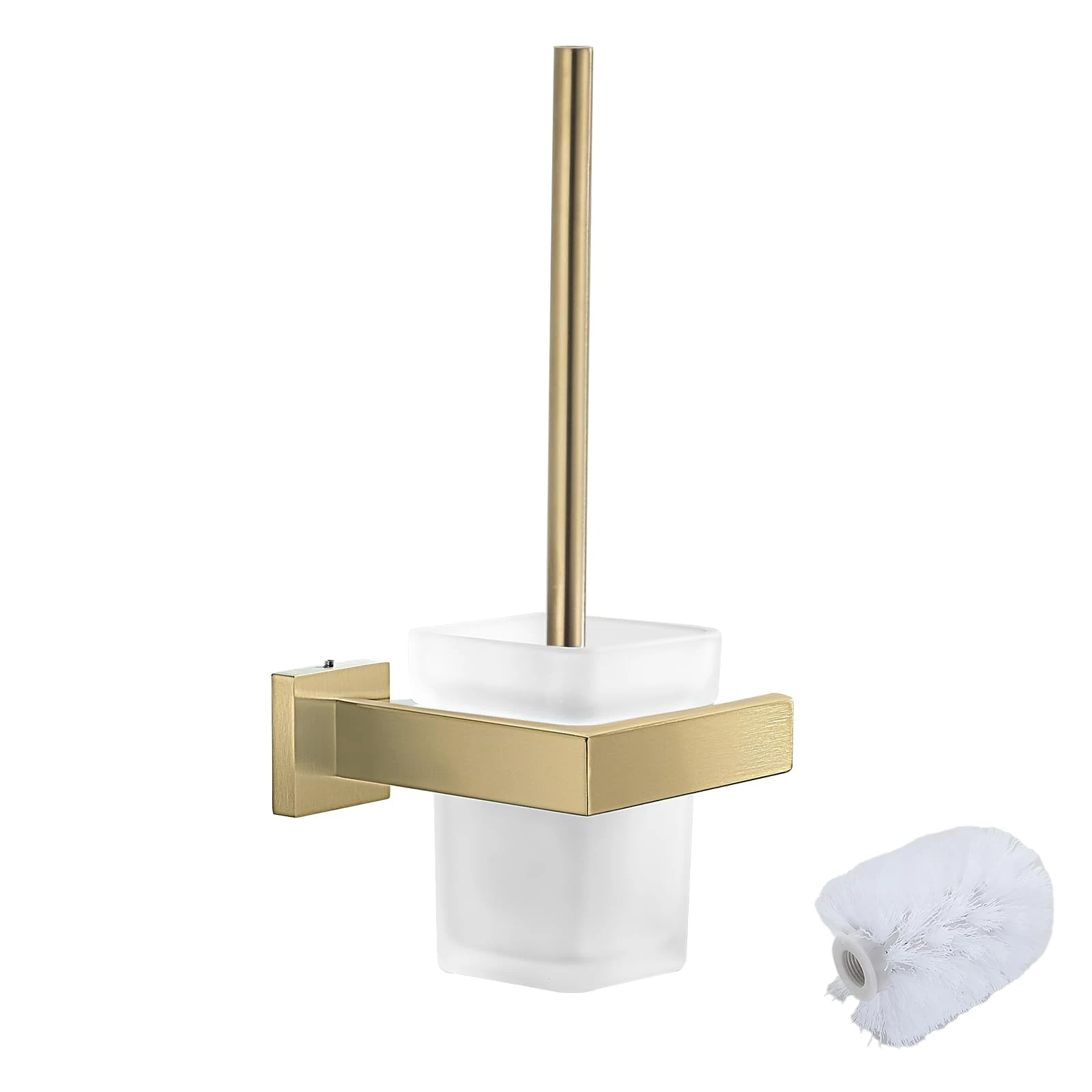 Wall-Mounted Brushed Stainless Steel Toilet Brush with Glass Holder