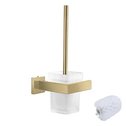 Wall - Mounted Brushed Stainless Steel Toilet Brush with Glass Holder (Brushed gold)