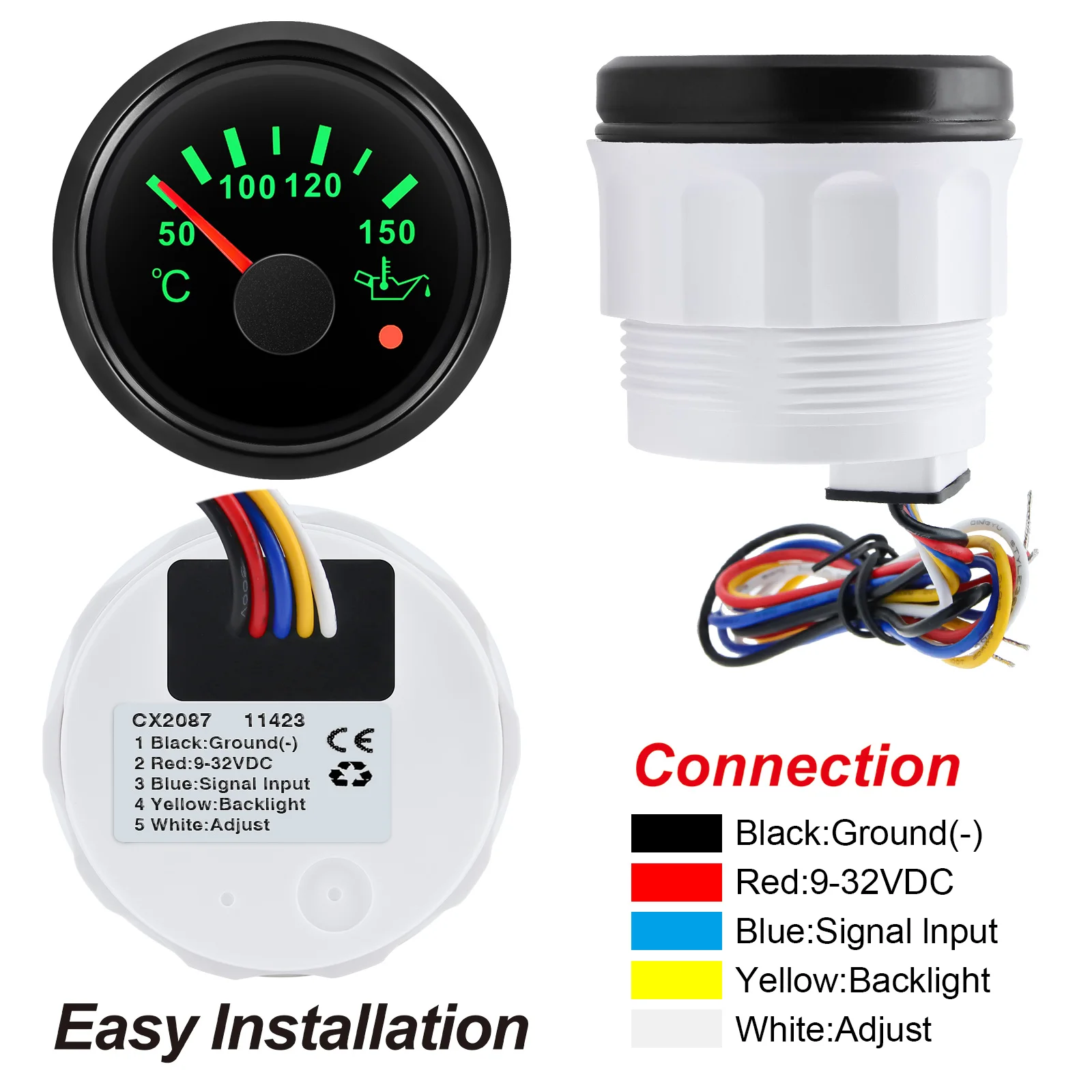 Dynoracing 2'' 52mm Dual Display Water Temp Gauge 40-140 Celsius 7 Colors Led Water Temp Meter Car Meter With Sensor – Buy The Best Products In The Online Store - Foto 4