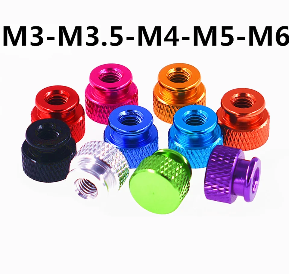 1 pz M2 M2.5 M3 M3.5 M4 Dado in alluminio Zigrinato Stringere a mano dadi rotondi anodizzati