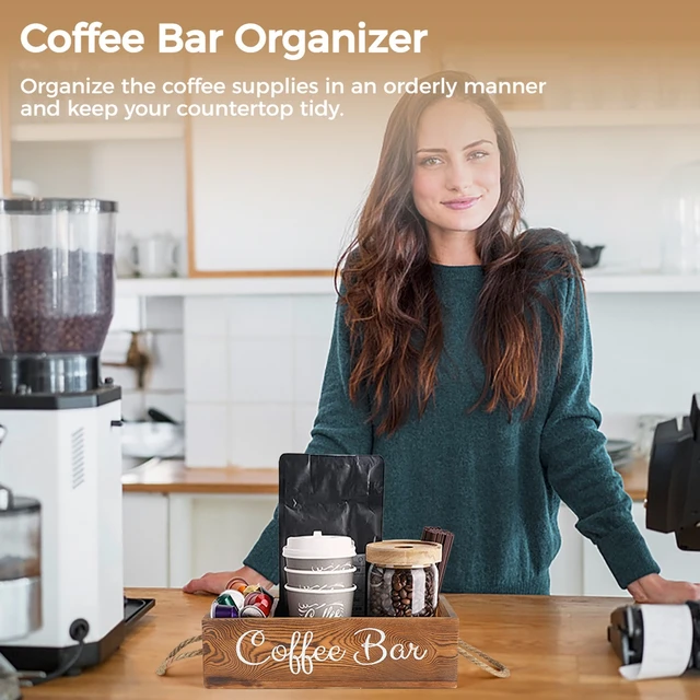 Arjust Coffee Bar Organizer - 3 Removable Dividers, Coffee Bar Accessories  Station, Kitchen Coffee Decor - Kitchen Countertop