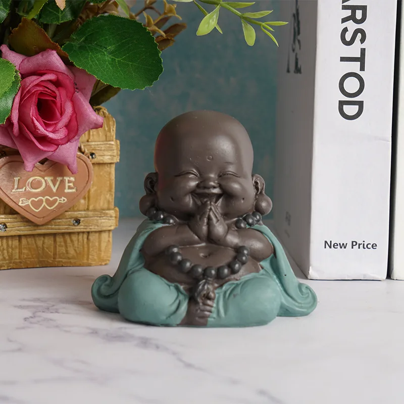 Statua Di Buddha, Buddha Che Ride Sorridente Piccolo Buddha Statua Di Buda In Ceramica Figurina Di Monaco Carino Buddha Per L'Home Office