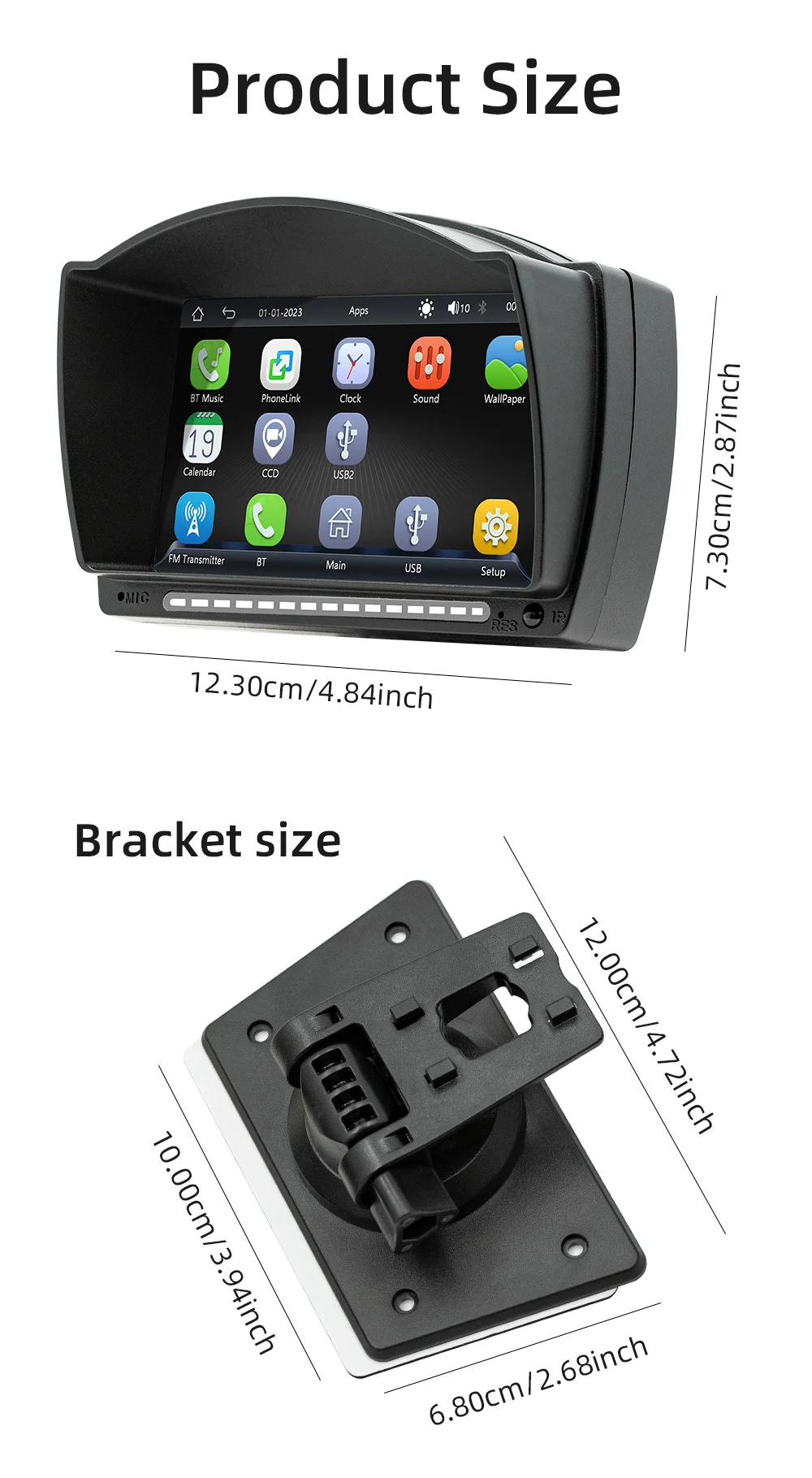 BQCC 4.7 inch MP5 HD Screen Portable Car Radio Wireless Carply Android AUTO Mirrorlink Dual USB Multimedia Smart BT Car Player