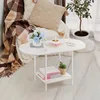 White Coffee Table for Living Room, Small Oval Coffee Table with Storage and Wood Tabletop, Mid Century Round 6