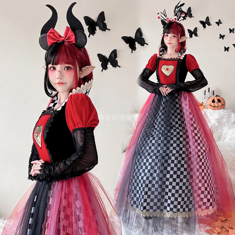

Halloween Costume Cosplay Anime Fairy Tale Performance Disfraz Queen Costume Witch Dress Vestidos Multi Piece Set High Quality