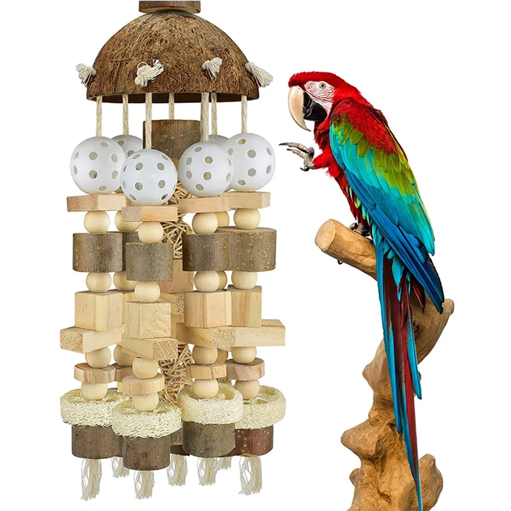 Bird Parrot Toy Large Natural Wooden Blocks Bird Chewing Cage Bite Suits for Macaws Parrots parrot toy bird toy