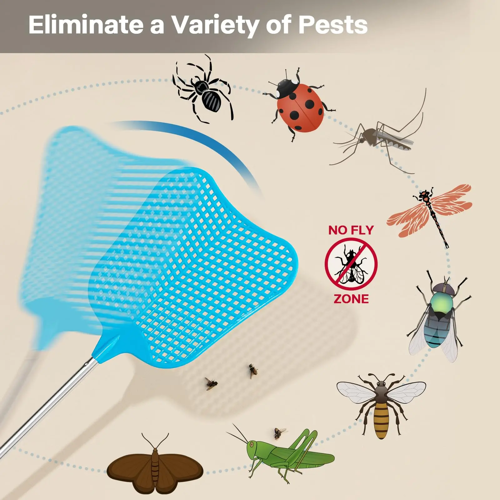 Fly Swatter Telescopic Long Handle Durable Plastic with Stainless Adjustment Mosquito Repellent Tool Home Accessories