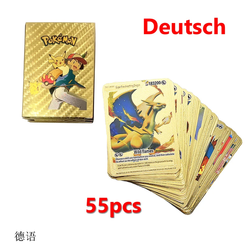 thumbnail image 1 of 27-55 Pcs Cards German Spanish French English Vmax GX Color Energy Card Pikachu Rare Collection Battle Trainer Boys Gift, 1 of 5
