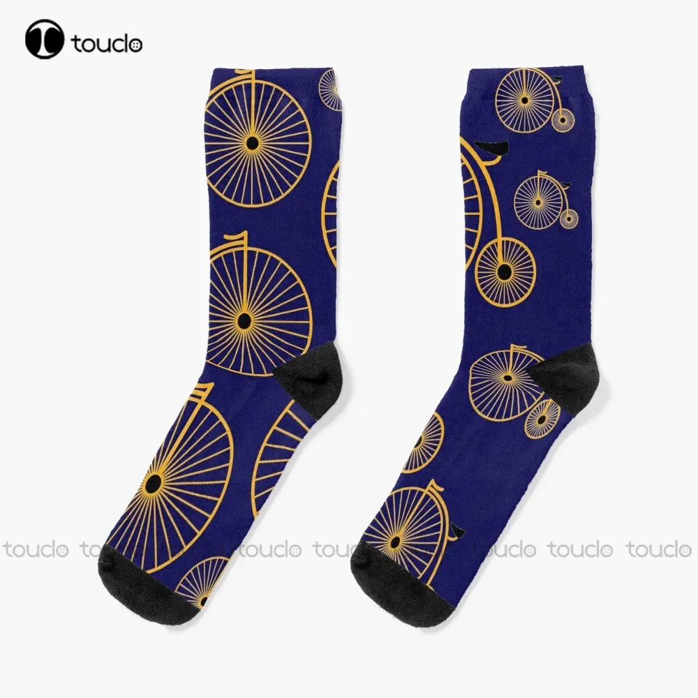 

Yellow Penny Farthing Socks Work Socks For Men Personalized Custom Unisex Adult Teen Youth Socks Custom Gift 360° Digital Print