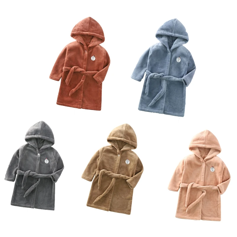 

Детский фланелевой халат с капюшоном, детская зимняя пижама с поясом, ночная рубашка с мультяшной этикеткой, 37JB