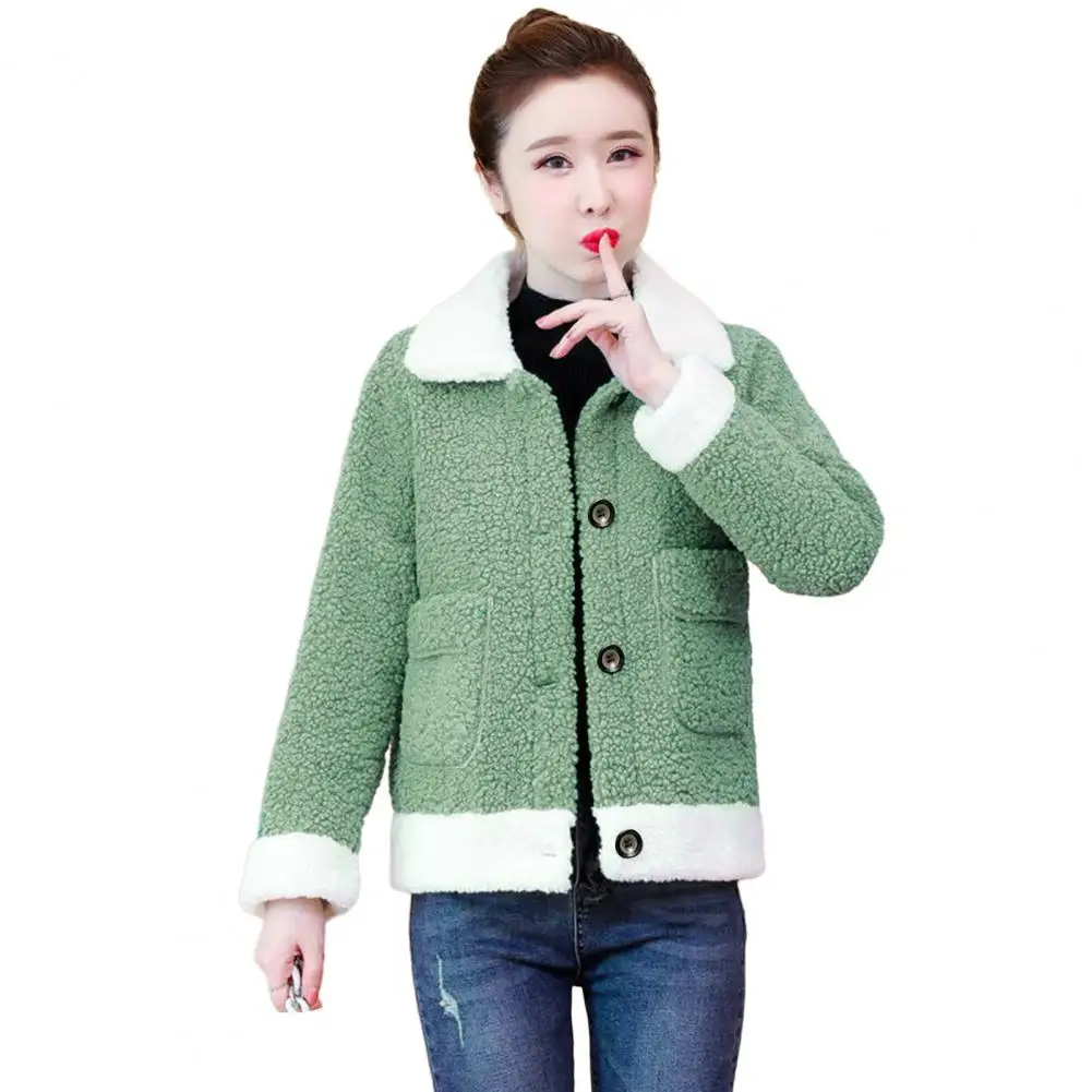 

Autumn Women Coat Plush Lapel Single-breasted Loose Faux Woolen Long Sleeve Pockets Outdoor Cardigan Jacket куртка женская 2023
