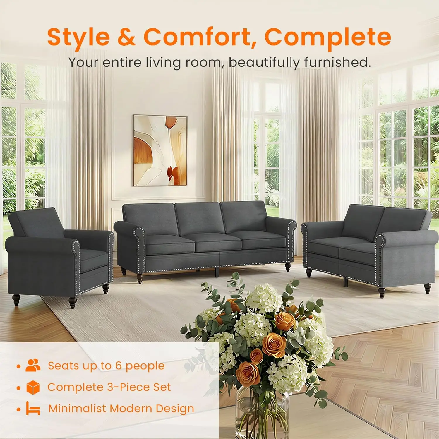 Linen Sectional Sofa Set 5