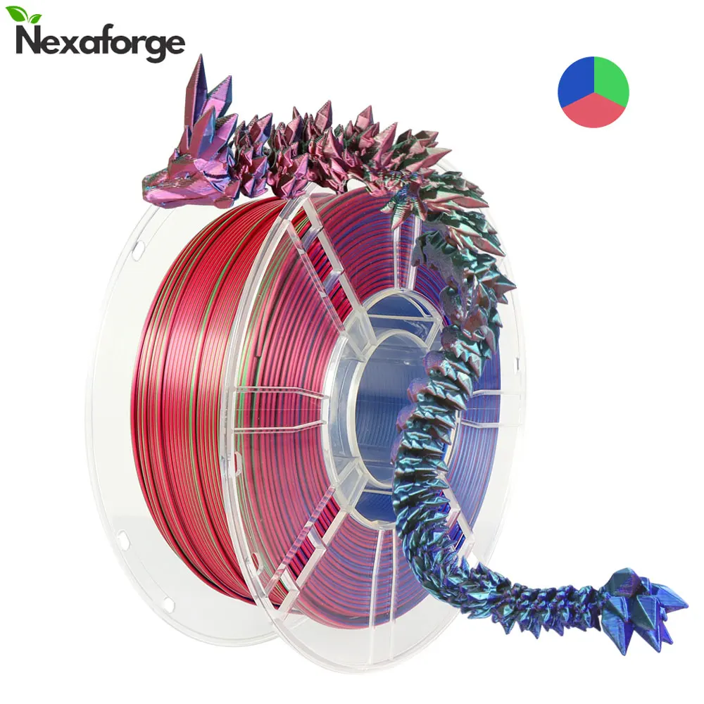 New Tri-color Silk PLA Plastic For 3D Printer, New 3 Color Coextrusion Triple Rainbow 3D Printing Filament PLA 1.75mm 1KG
