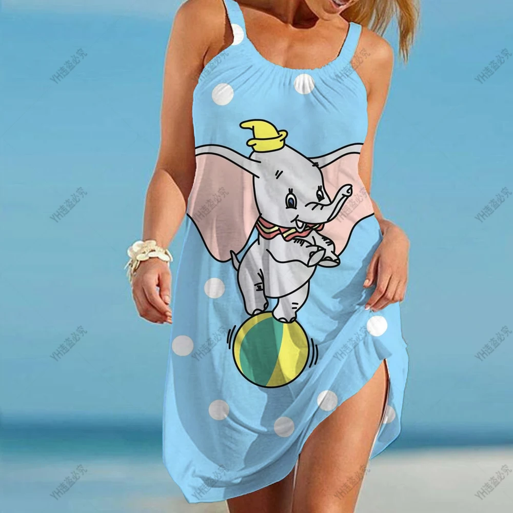 

Disney Dumbo Print Casual Sleeveless Sundress Women Clothing Shoulder Mini Dress Summer Fashion Sexy Ladies Beach Party Dress