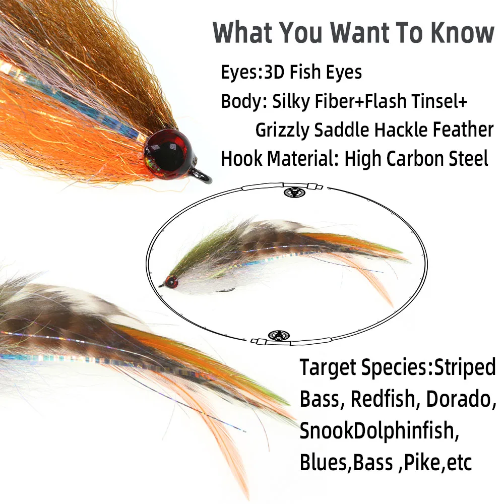 5 Streamers Mouche 3/0 Pour Brochet, Basse, Tarpon - Pêche Au Lancer - Neufs