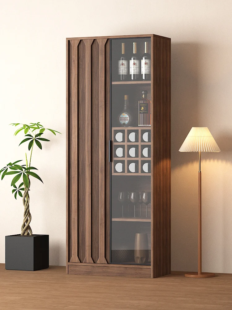 Wine Cabinet Walnut Glass Display Storage Locker Light Luxury Figure Cabinet Living Room Solid Wood Side
