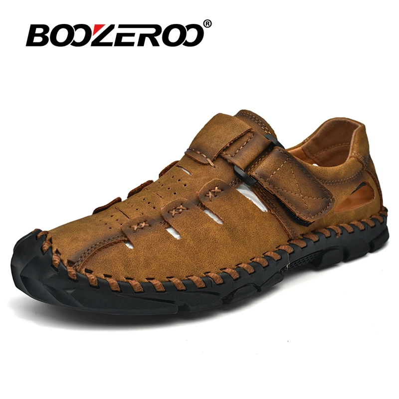 

2022 New Fashion Men's Leather Shoes Handmade Soft Casual Wading Sandals Size 38-48