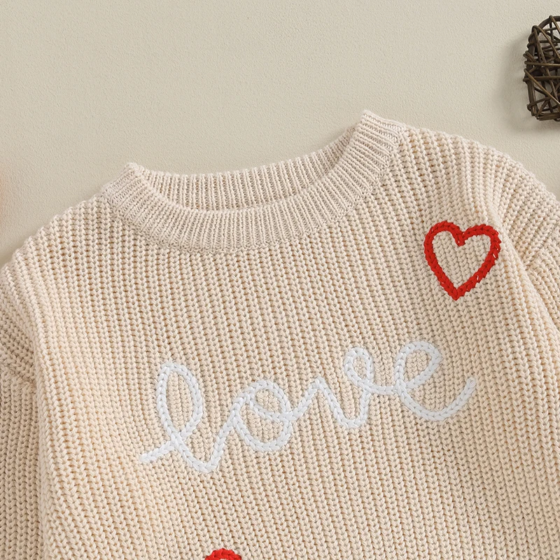 Spring Autumn Newborn Baby Boy Girls Valentine's Day Sweaters Letter Heart Embroidery O-neck Loose Knitted Pullover Tops Clothes