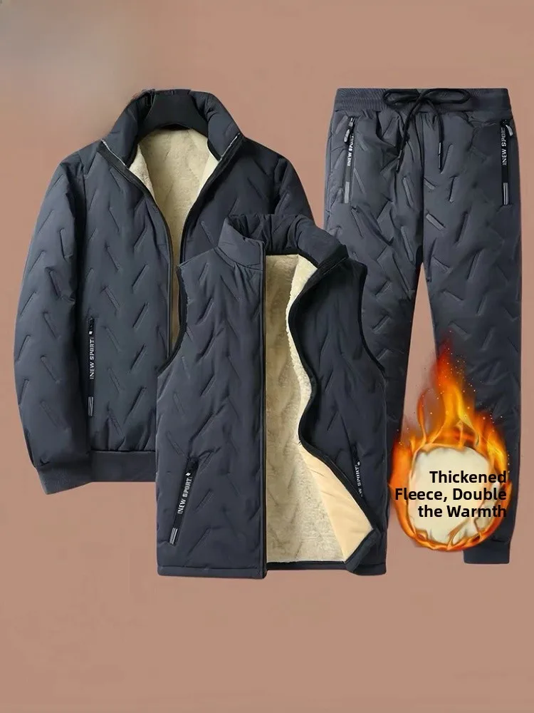 Pierre Cardin Men's Autumn Winter Thiened Fce Lined Casual Sports Suit Warm Dad Clothes Long Sve Coat Long Pants