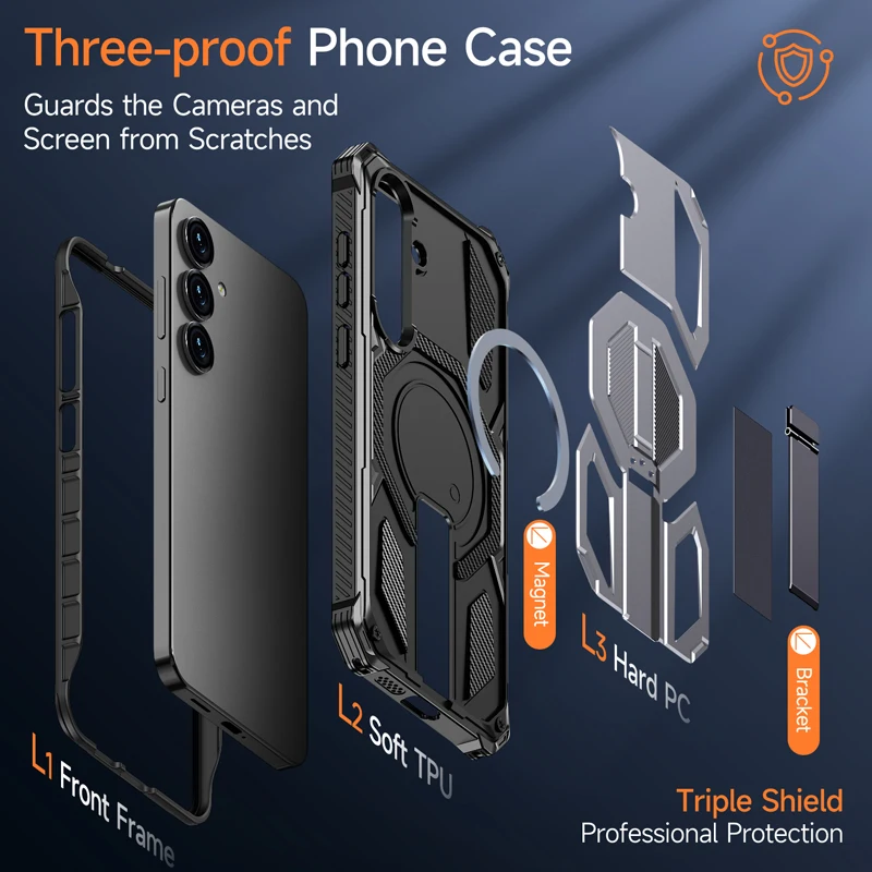 Magnetic Rugged Armor Shockproof Bracket Phone Case with PC+TPU Protection