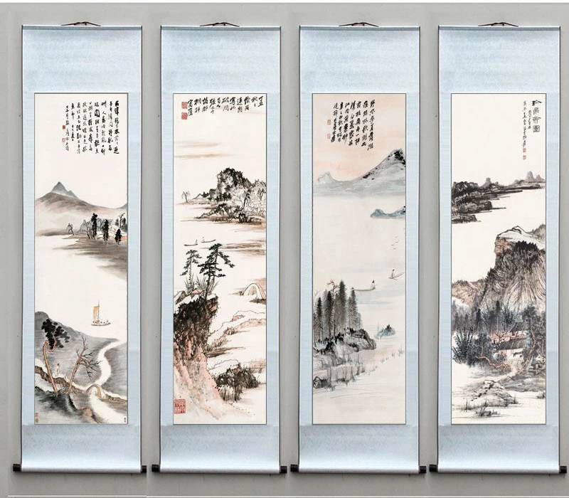 

Chinese Style Landscape Scroll Paintings Wall Art Posters Vintage Room Decor Aesthetic Wall Hanging Home Decoration Picture