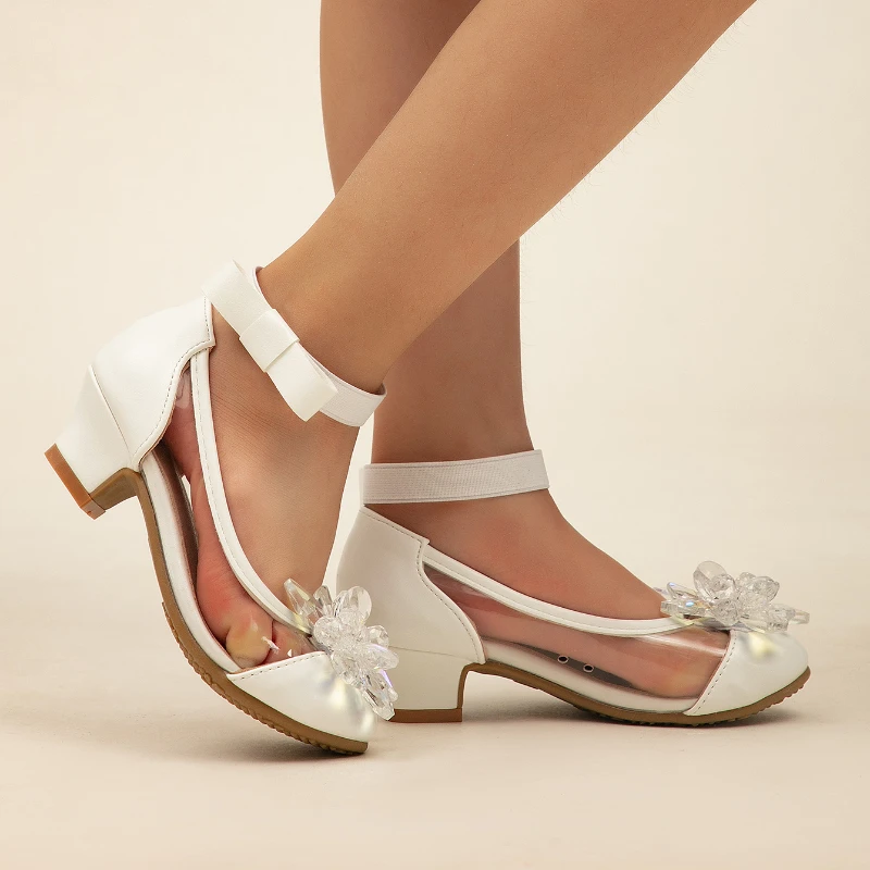 Leather Kids High Heel Shoes for Wedding Party